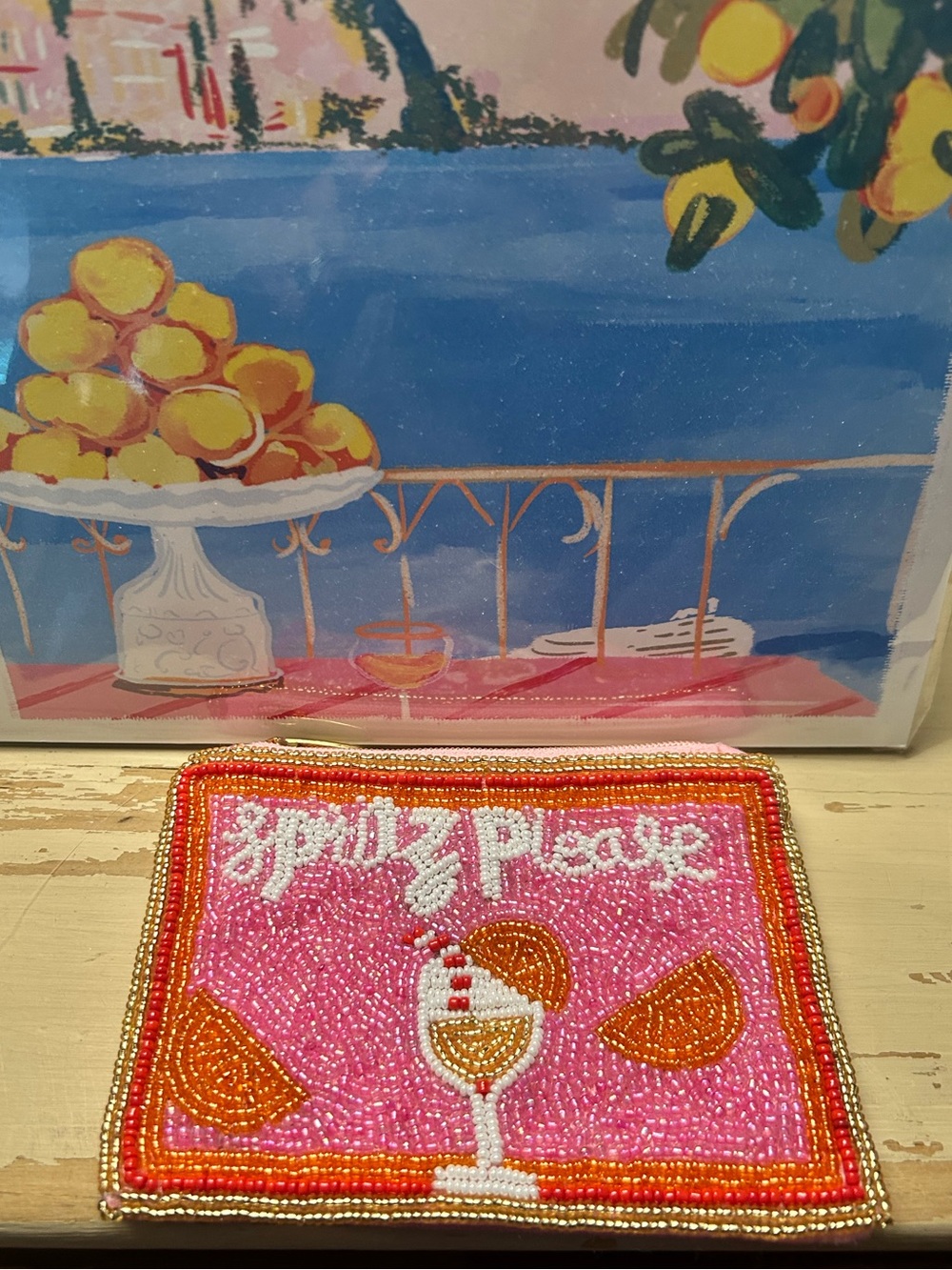 Beaded 'Spritz Please' Coin purse - Pink & Orange